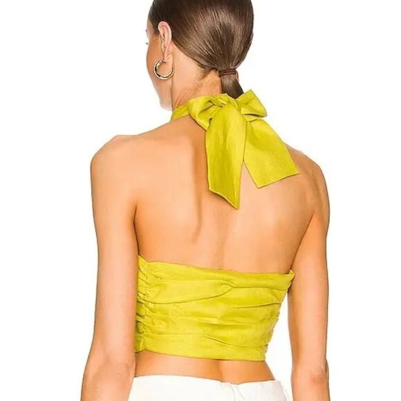 NWT Simon Miller Dotta Kiwi Green Wrap Halter Tie-Back Cropped Top Linen Small - Picture 2 of 8